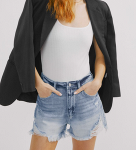 KanCan Distressed High Rise Mom Shorts