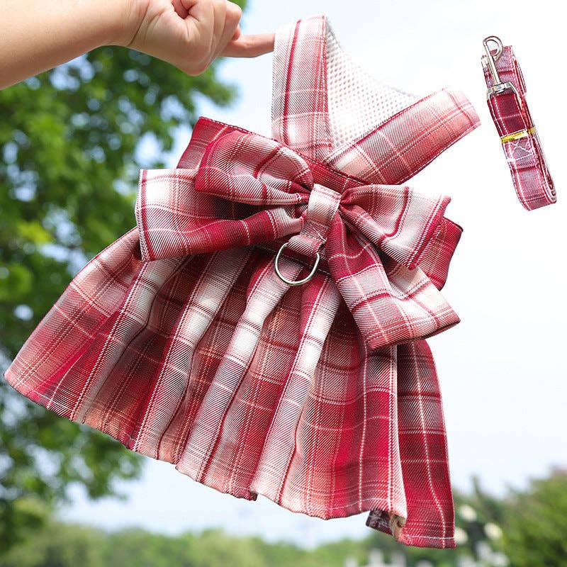 Dog Plaid Skirt Chest Strap Leash
