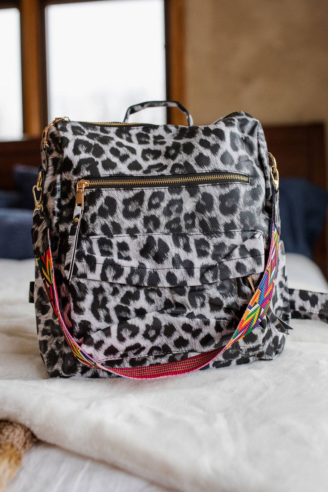 Chloe Convertible Backpack - Black Leopard