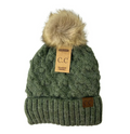 CC Beanie - Bobble Knit Fur Pom