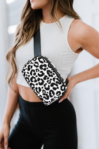 Nylon LuLa Shoulder Sling Belt Bag - Black Leopard