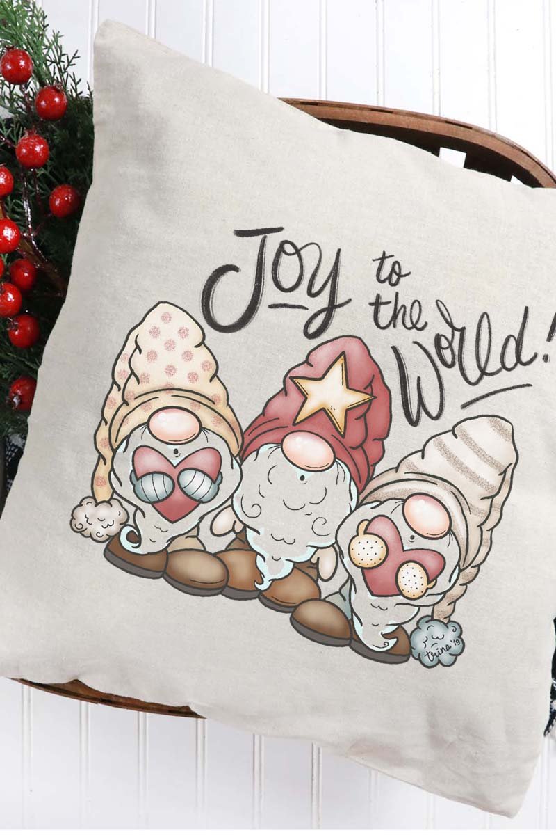 JOY TO THE WORLD CHRISTMAS GNOMES DECORATIVE PILLOW COVER