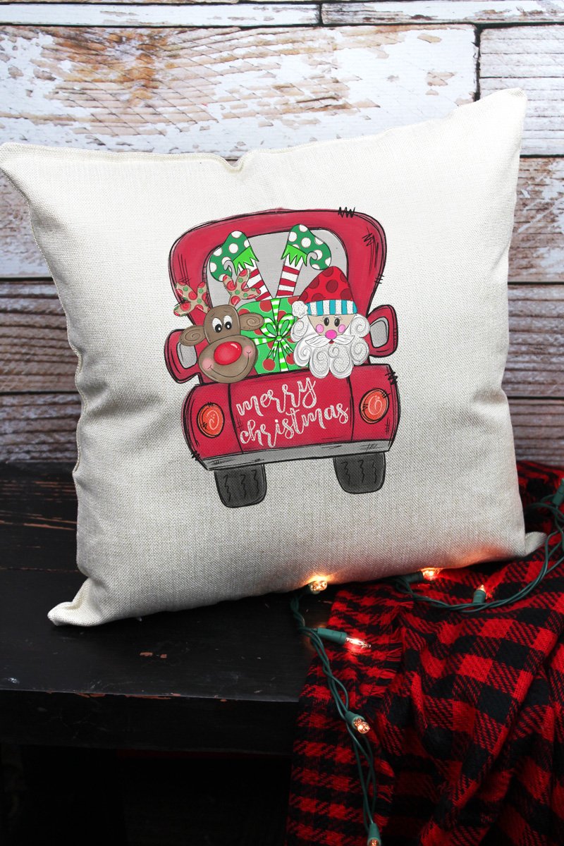 MERRY CHRISTMAS PALS TRUCK DECORATIVE PILLOW COVER
