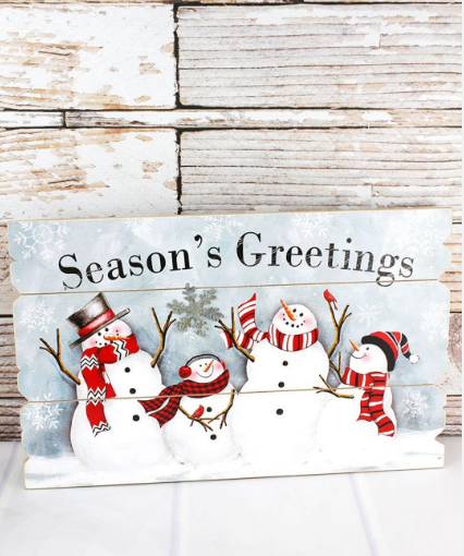 Season's Greetings Snowman Quartet Wood Wall Sign