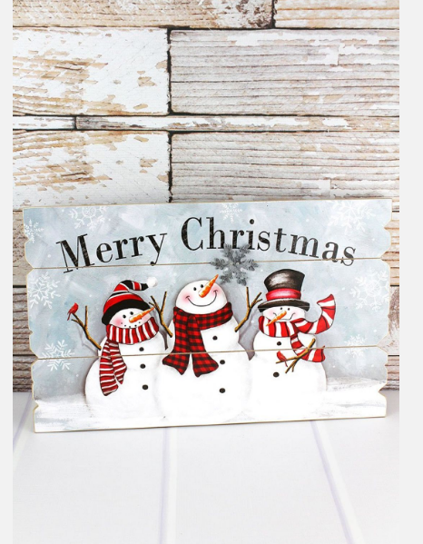 'Merry Christmas' Snowman Trio Wood Wall Sign