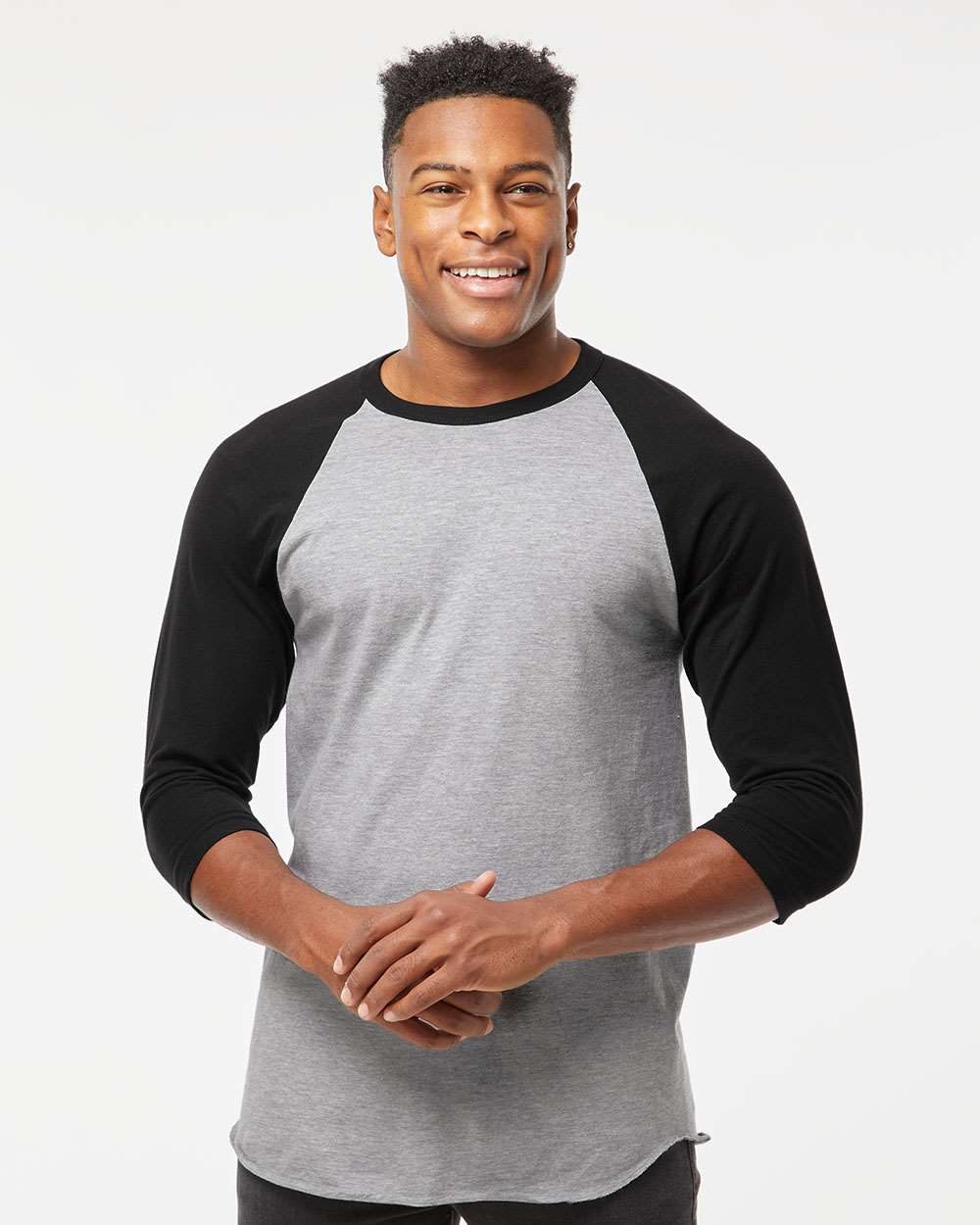 Tultex 245 Jersey Raglan - Heather Grey/Black