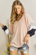 RAYON WAFFLE V NECK TOP