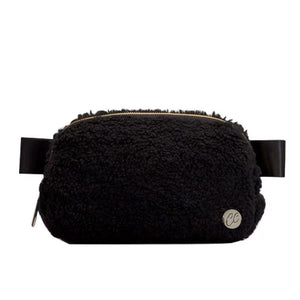Sherpa Fleece Lula Shoulder Sling Belt Bag -Black