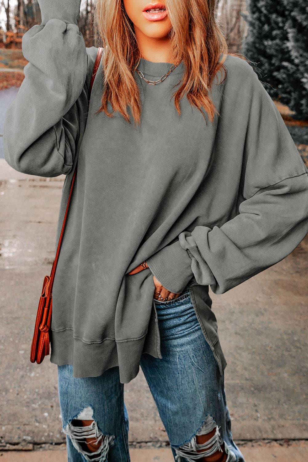 Oversized Sweatshirt with Drop Shoulder Design: CASUAL / XL / Gray