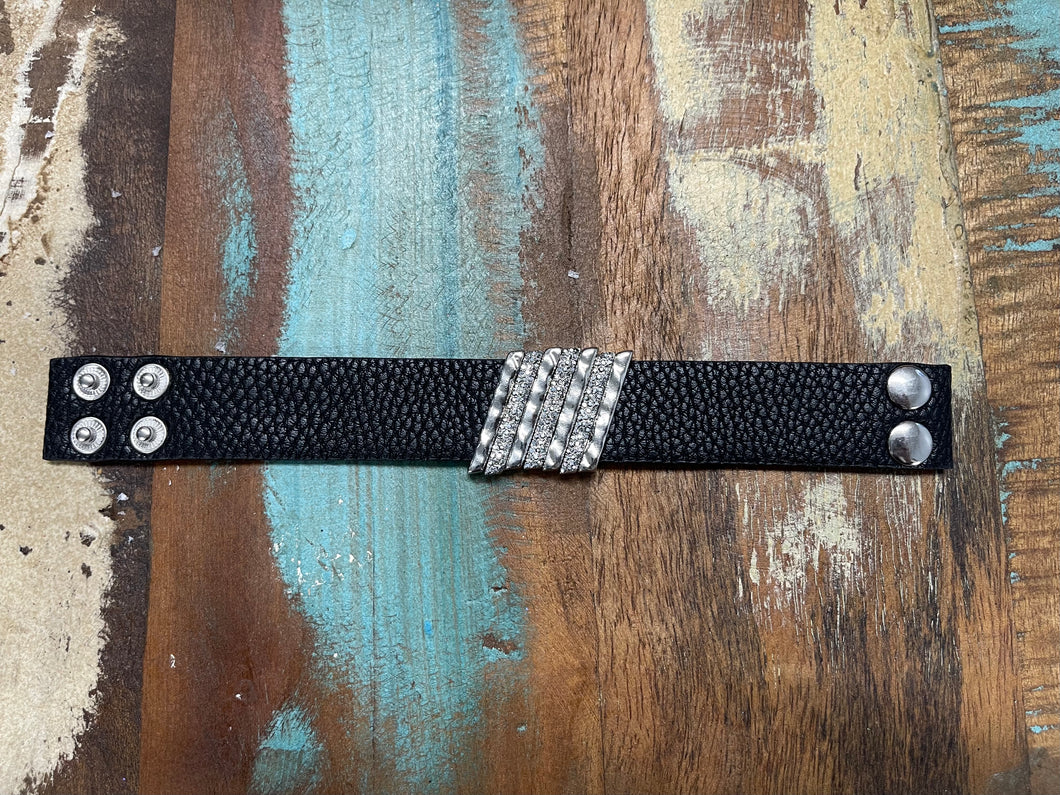 Black Leather Snap Bracelet